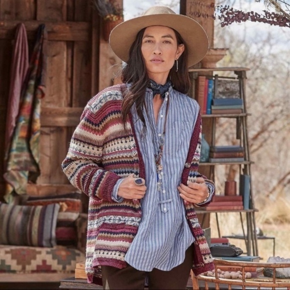 Sundance Multicolor Striped Knit Cardigan - Burgundy, Cream, Blue
